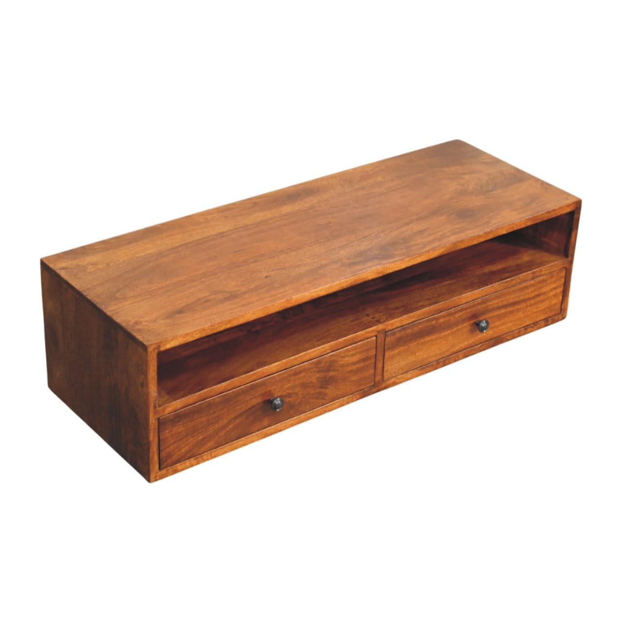 Mid-Century Modern Lunar Chestnut Wall Mounted TV Stand - Solid Mango Wood Floating Media Unit - product view 5 showing...