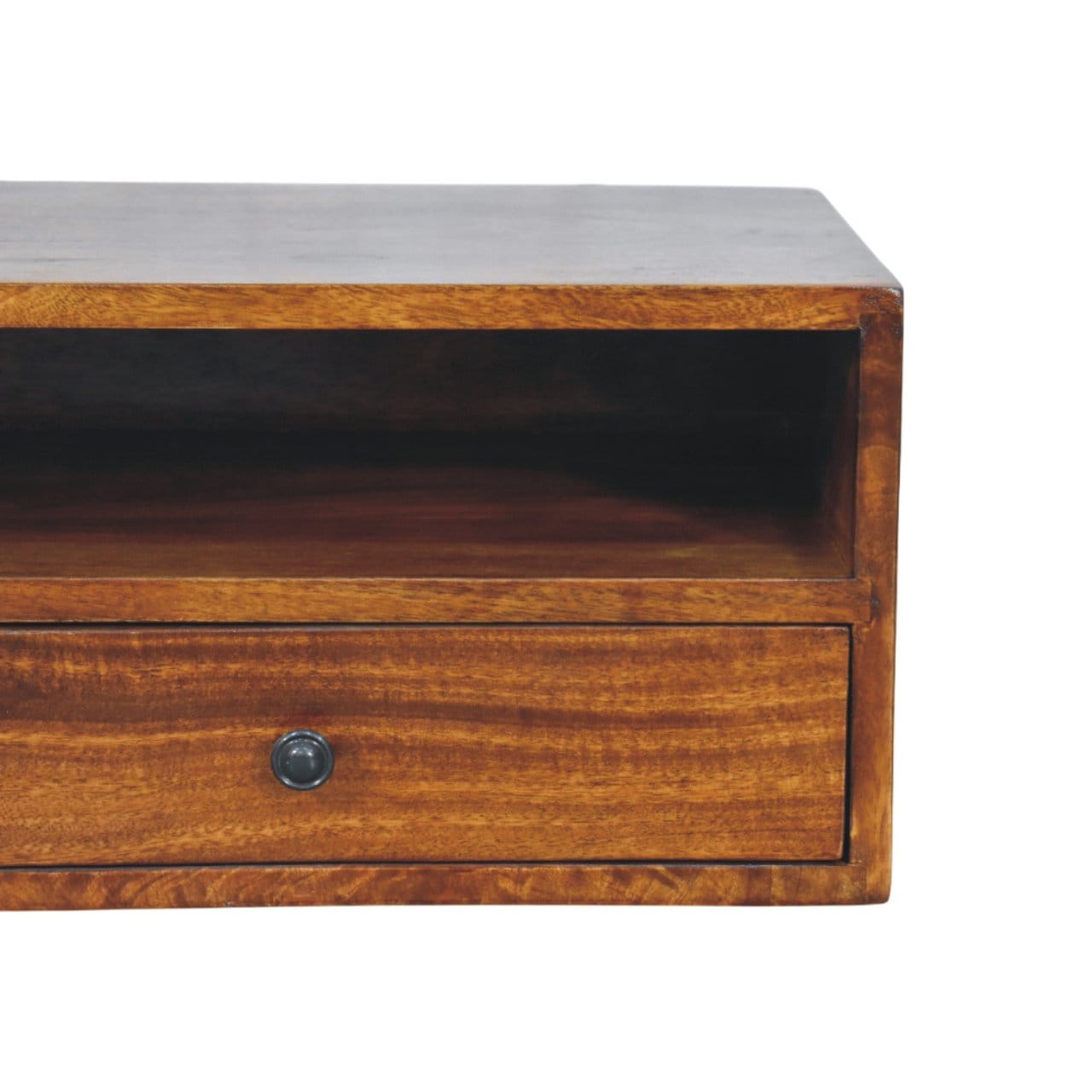 Mid-Century Modern Lunar Chestnut Wall Mounted TV Stand - Solid Mango Wood Floating Media Unit - product view 4 showing...