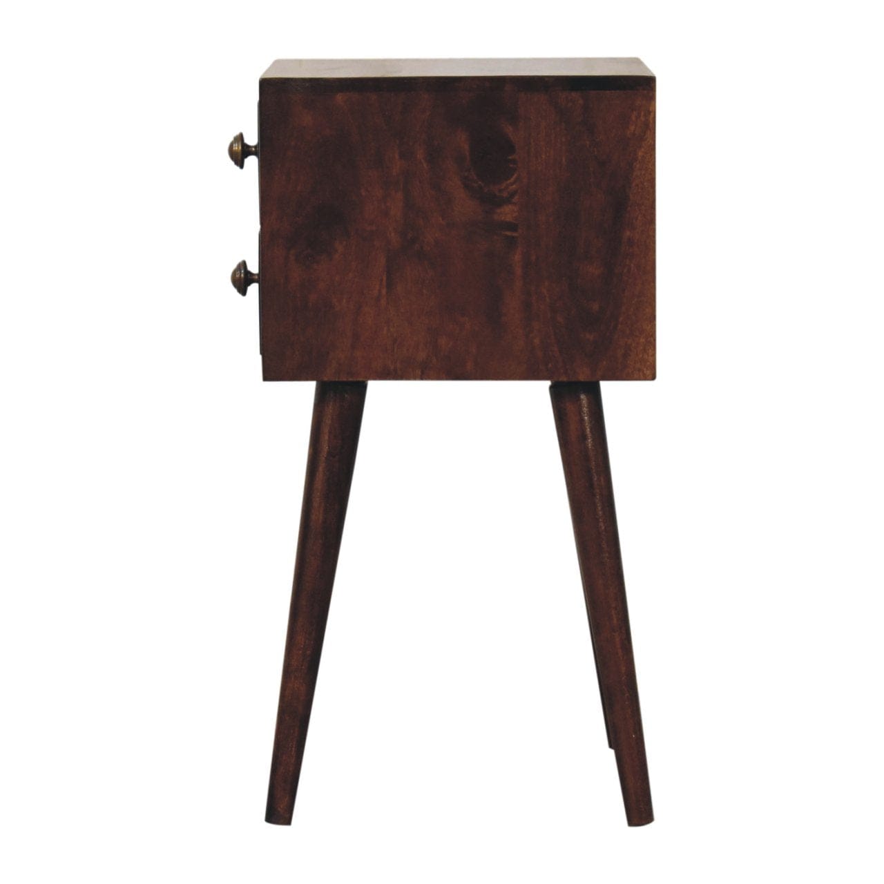 Mid-Century Modern Mini 2 Drawer California Walnut Nightstand - Solid Mango Wood Bedside Table for Bedroom - product view...