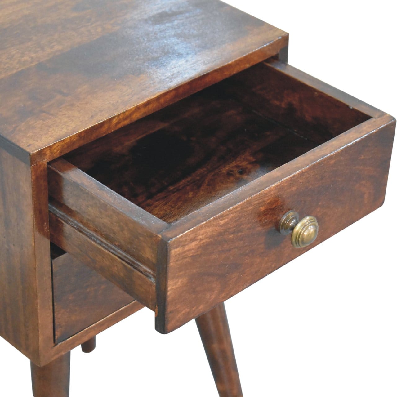 Mid-Century Modern Mini 2 Drawer California Walnut Nightstand - Solid Mango Wood Bedside Table for Bedroom - product view...