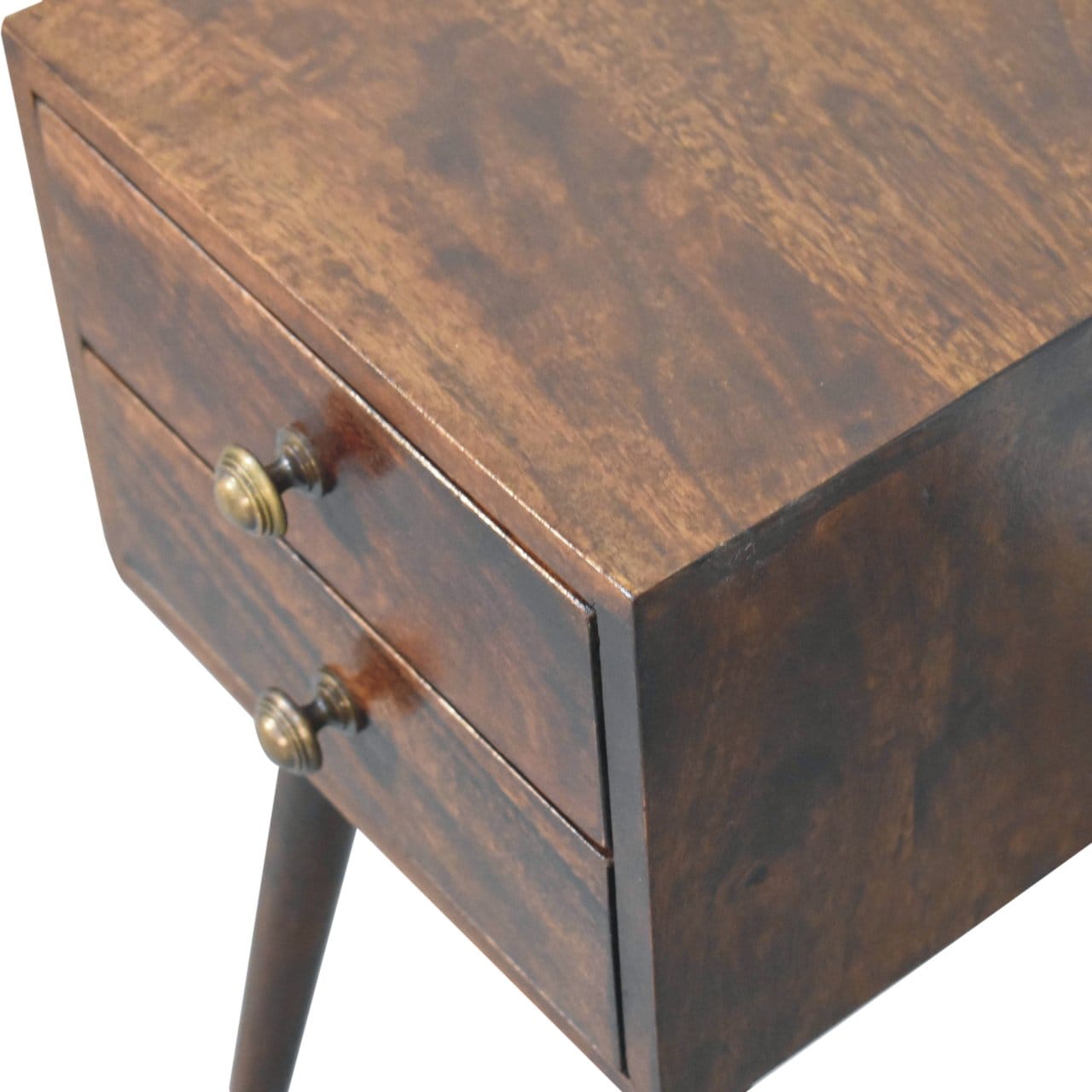 Mid-Century Modern Mini 2 Drawer California Walnut Nightstand - Solid Mango Wood Bedside Table for Bedroom - product view...