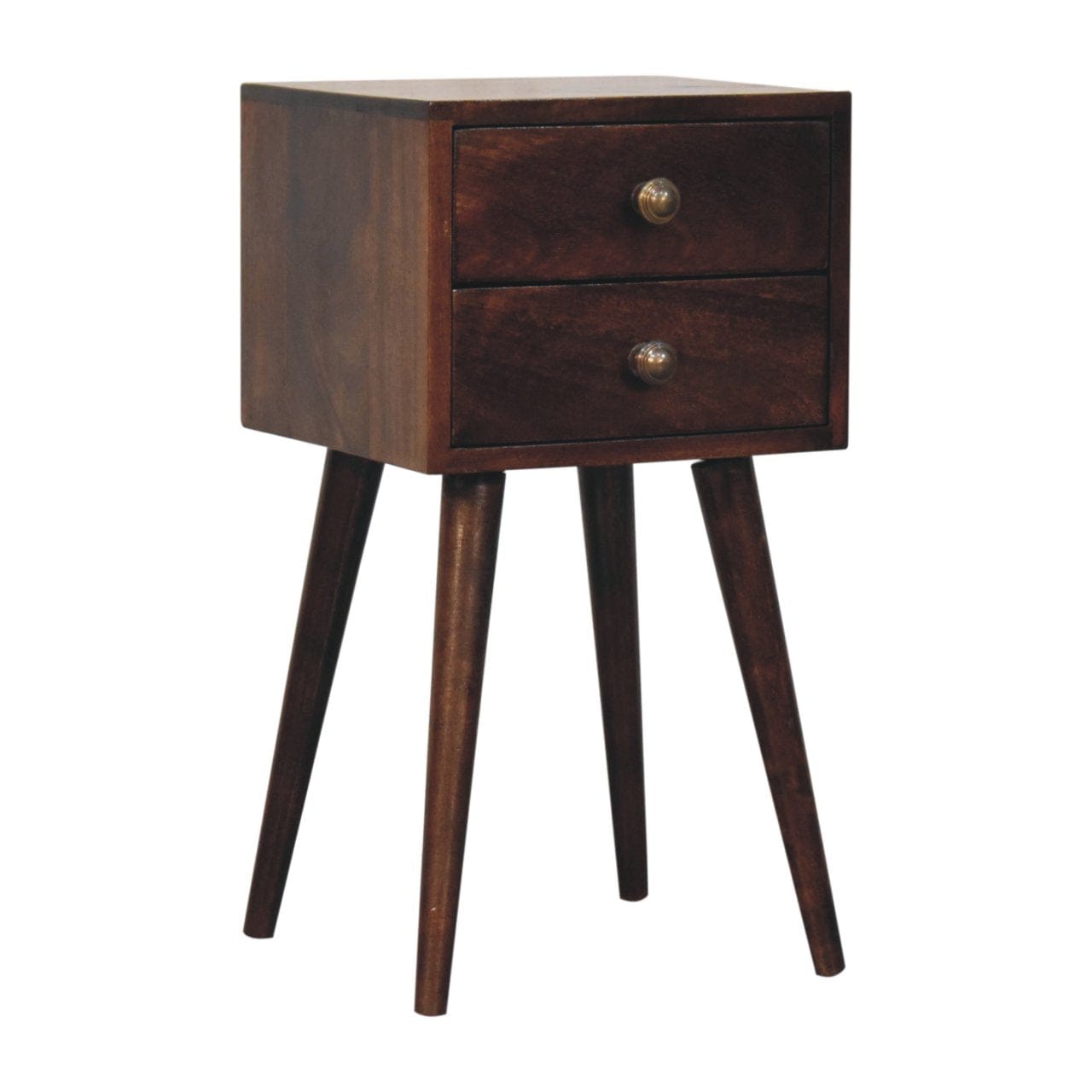 Mid-Century Modern Mini 2 Drawer California Walnut Nightstand - Solid Mango Wood Bedside Table for Bedroom - product view...