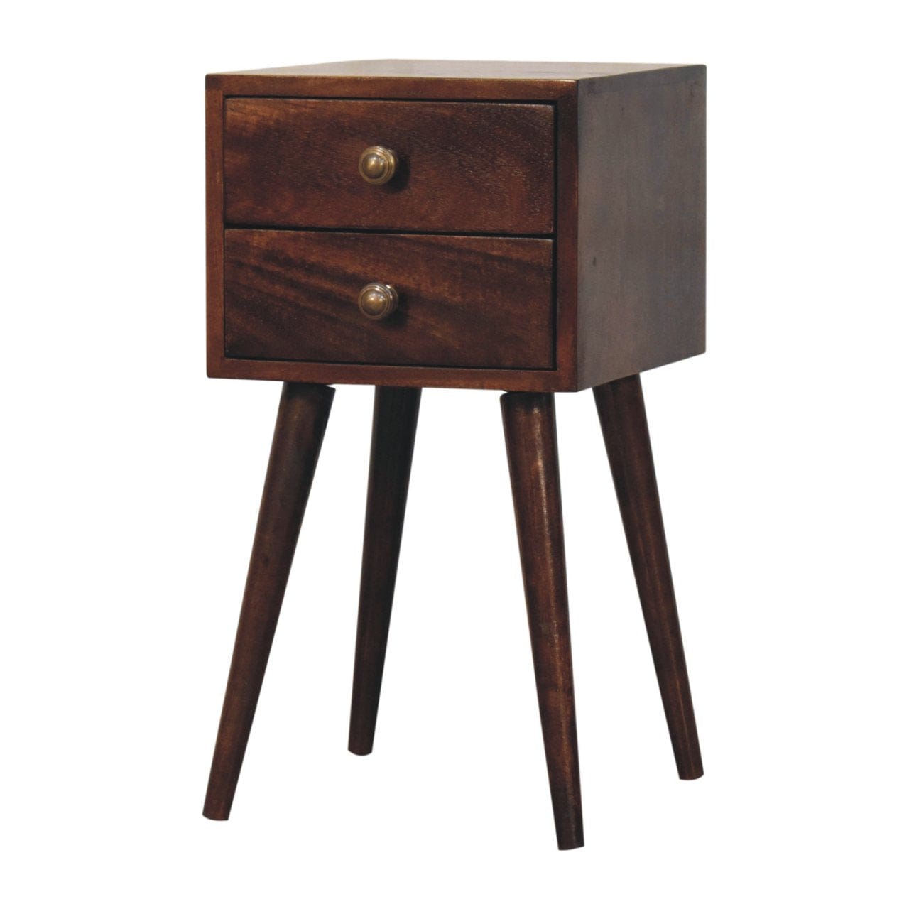 Mid-Century Modern Mini 2 Drawer California Walnut Nightstand - Solid Mango Wood Bedside Table for Bedroom - product view...