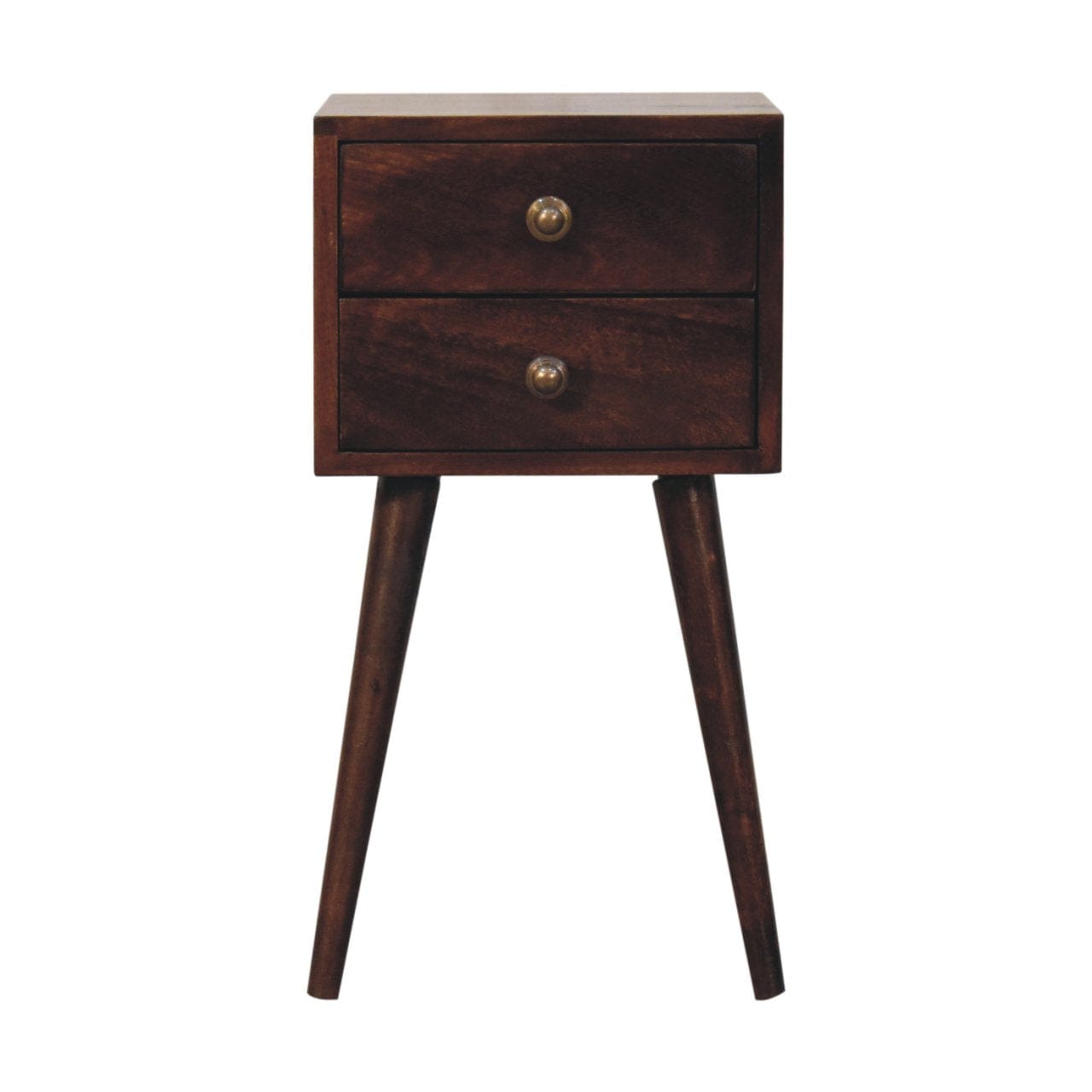 Mid-Century Modern Mini 2 Drawer California Walnut Nightstand - Solid Mango Wood Bedside Table for Bedroom - product view...