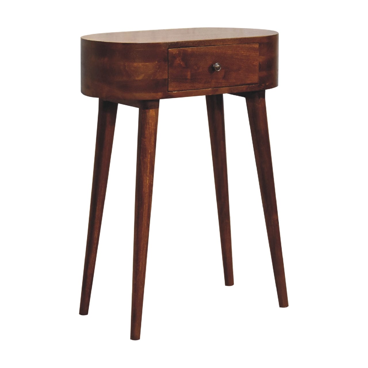 Mid-Century Modern Mini Albion Chestnut Console - Entryway & Hallway Table in Solid Mango Wood - product view 4 showing...