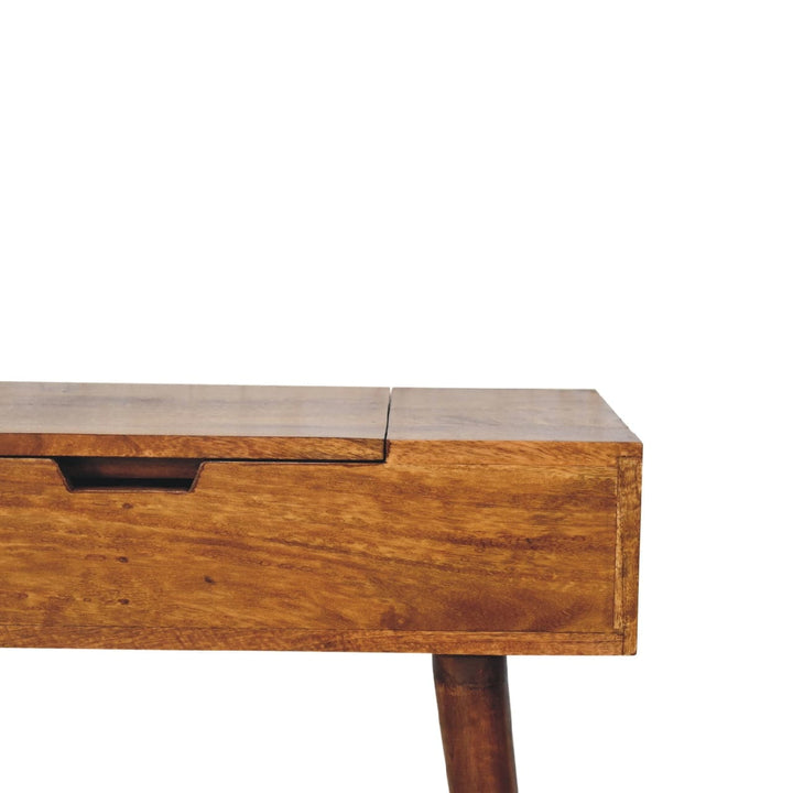 Mid-Century Modern Mini Chestnut Fold Dressing Table - Solid Mango Wood Vanity Table for Bedroom - product view 6 showing...