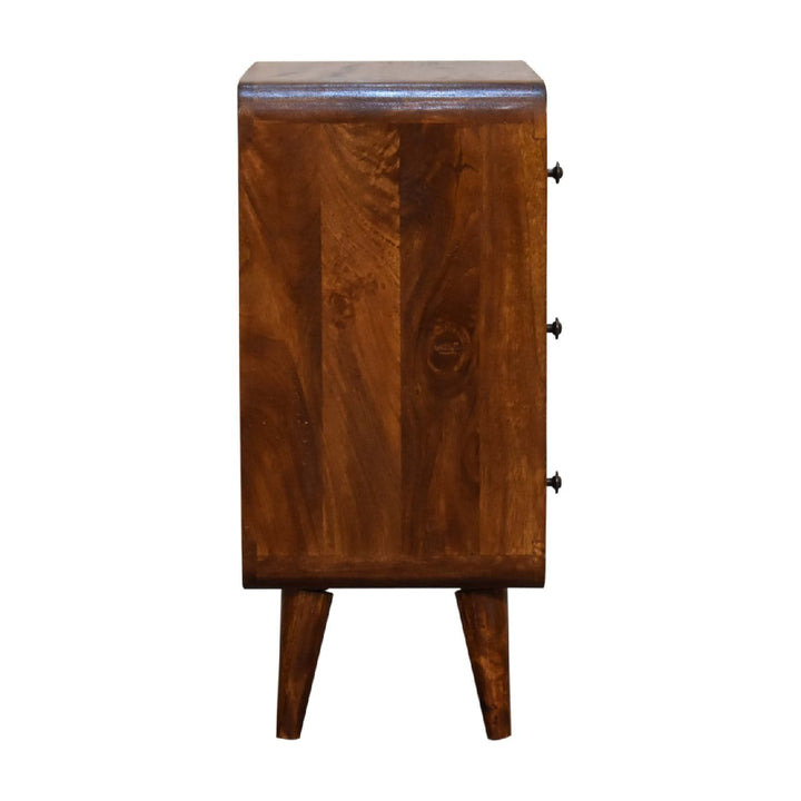 Mid-Century Modern Mini Curved Chestnut Dresser - Solid Mango Wood Storage Chest for Bedroom - product view 9 showing...