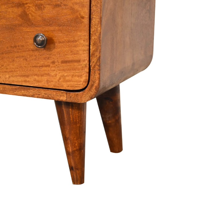 Mid-Century Modern Mini Curved Chestnut Dresser - Solid Mango Wood Storage Chest for Bedroom - product view 8 showing...