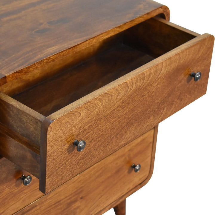 Mid-Century Modern Mini Curved Chestnut Dresser - Solid Mango Wood Storage Chest for Bedroom - product view 7 showing...