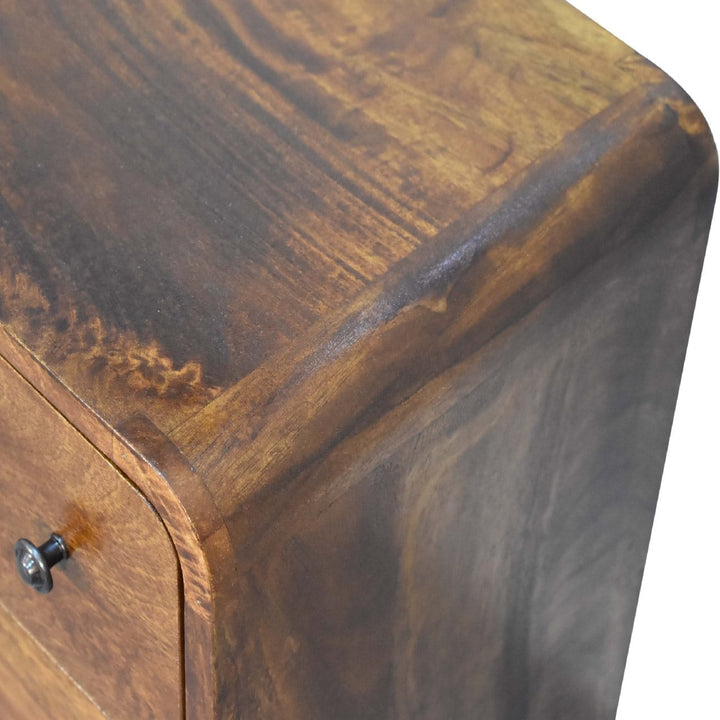 Mid-Century Modern Mini Curved Chestnut Dresser - Solid Mango Wood Storage Chest for Bedroom - product view 6 showing...