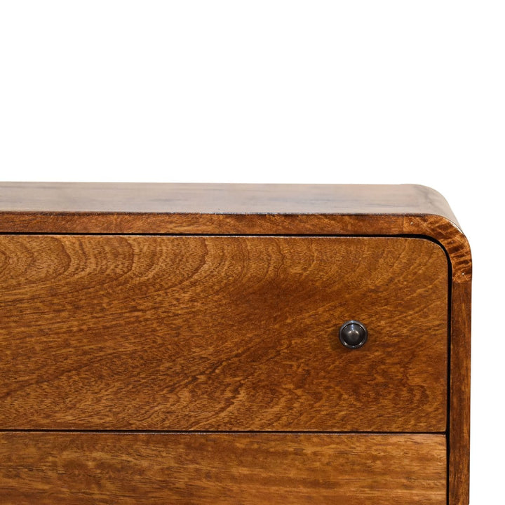 Mid-Century Modern Mini Curved Chestnut Dresser - Solid Mango Wood Storage Chest for Bedroom - product view 5 showing...