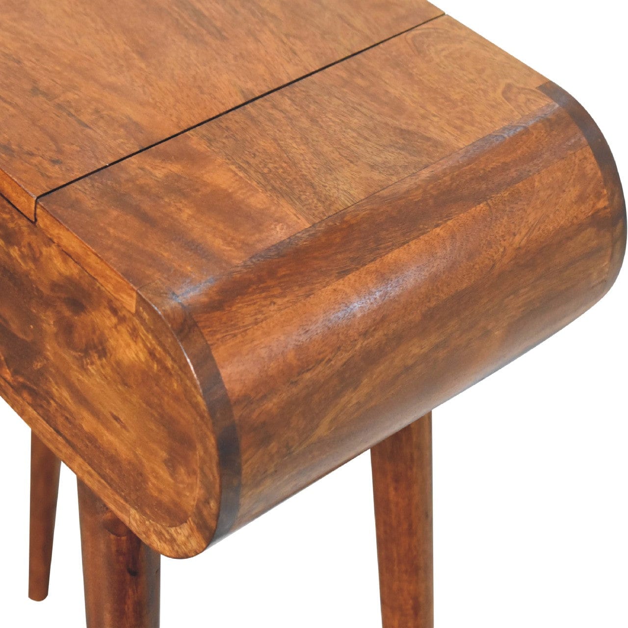 Mid-Century Modern Mini Round Chestnut Fold Dressing Table - Solid Mango Wood Vanity Table for Bedroom - product view 8...