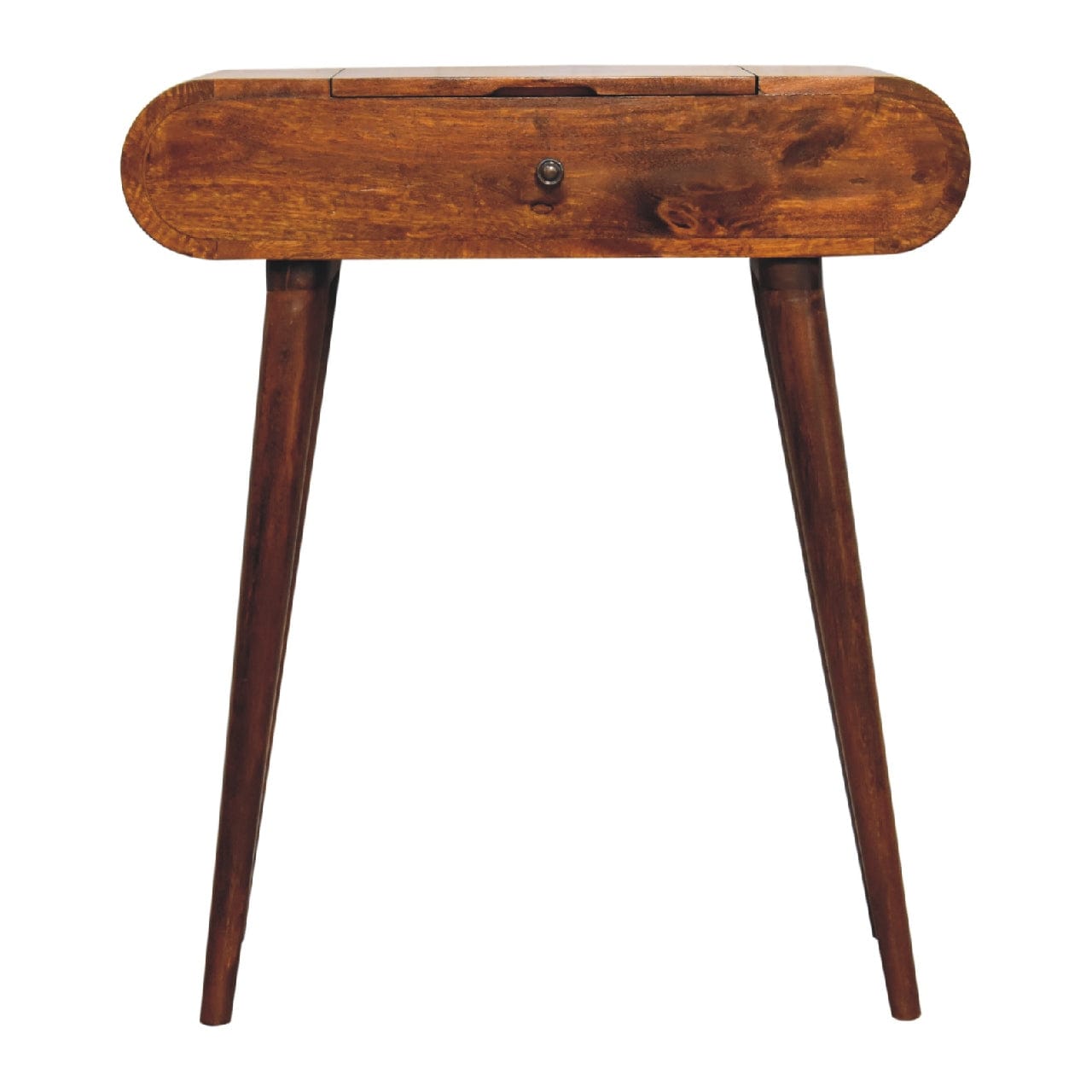 Mid-Century Modern Mini Round Chestnut Fold Dressing Table - Solid Mango Wood Vanity Table for Bedroom - product view 2...