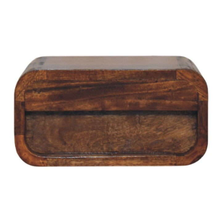 Mini Wall-Mounted Chestnut 1 Drawer Nightstand - Solid Mango Wood Bedside Table for Bedroom - product view 9 showing...