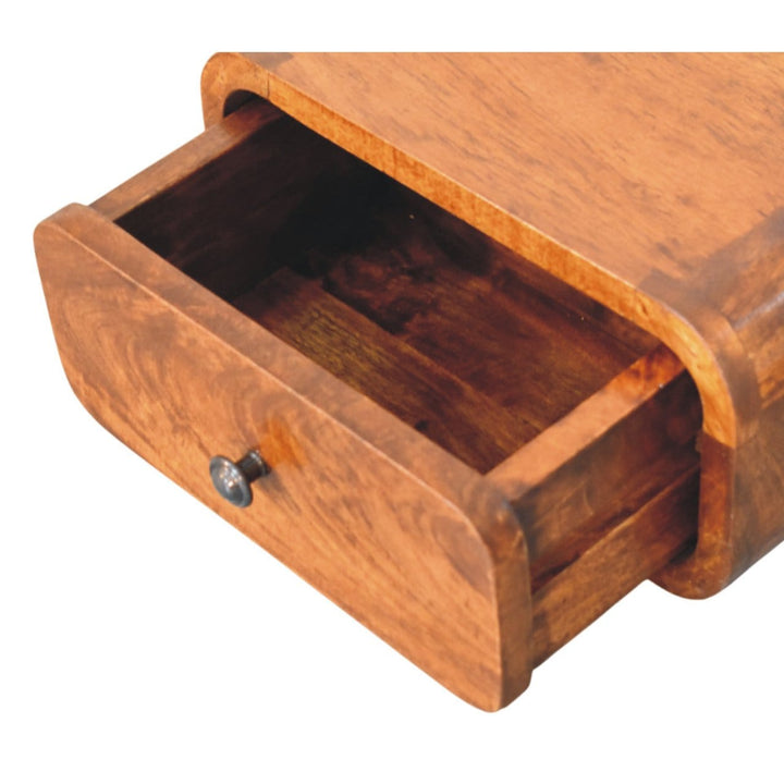 Mini Wall-Mounted Chestnut 1 Drawer Nightstand - Solid Mango Wood Bedside Table for Bedroom - product view 7 showing...