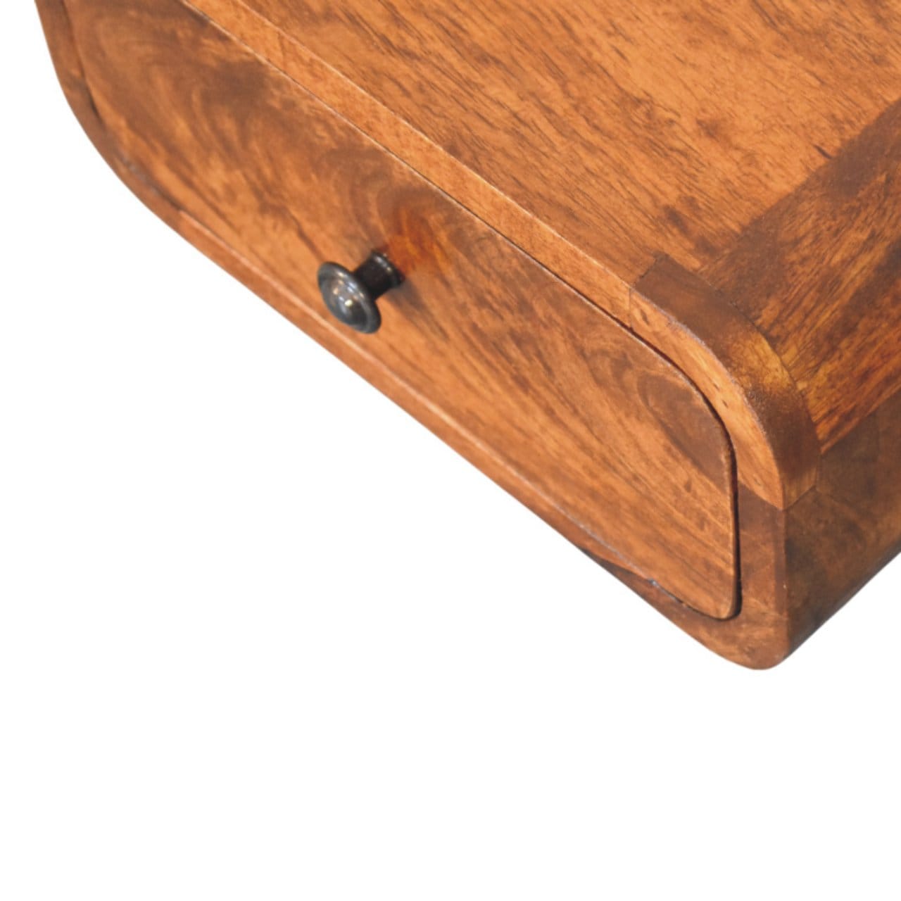 Mini Wall-Mounted Chestnut 1 Drawer Nightstand - Solid Mango Wood Bedside Table for Bedroom - product view 6 showing...