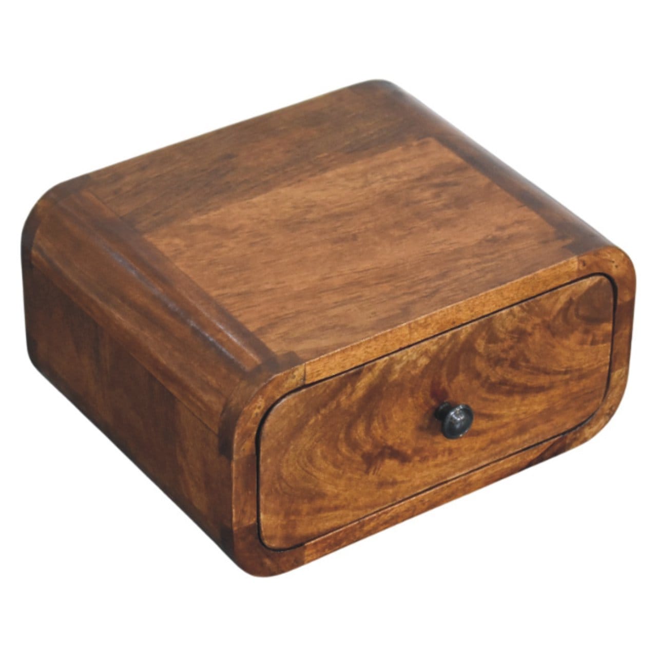 Mini Wall-Mounted Chestnut 1 Drawer Nightstand - Solid Mango Wood Bedside Table for Bedroom - product view 5 showing...
