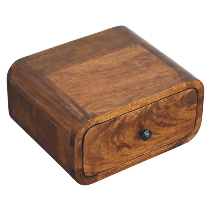 Mini Wall-Mounted Chestnut 1 Drawer Nightstand - Solid Mango Wood Bedside Table for Bedroom - product view 5 showing...