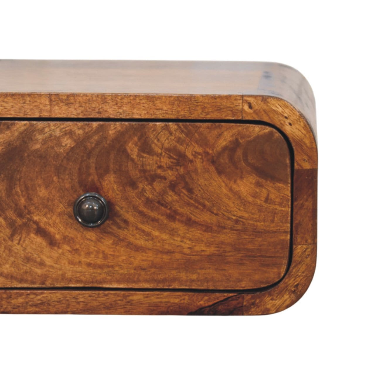 Mini Wall-Mounted Chestnut 1 Drawer Nightstand - Solid Mango Wood Bedside Table for Bedroom - product view 4 showing...