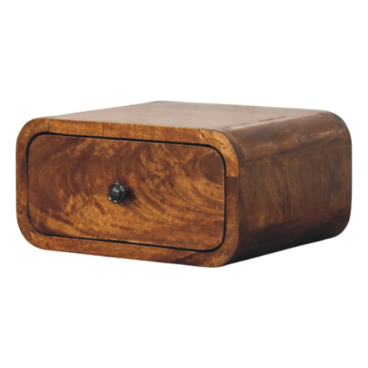 Mini Wall-Mounted Chestnut 1 Drawer Nightstand - Solid Mango Wood Bedside Table for Bedroom - product view 2 showing...