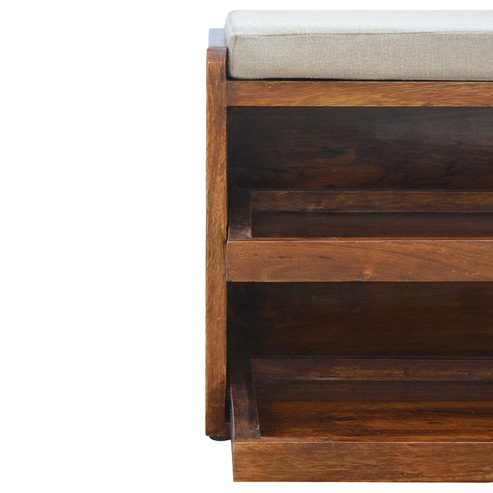 Rustic Mud Linen Shoe Bench - Solid Mango Wood Seating Furniture for Entryway - product view 6 showing handcrafted solid...