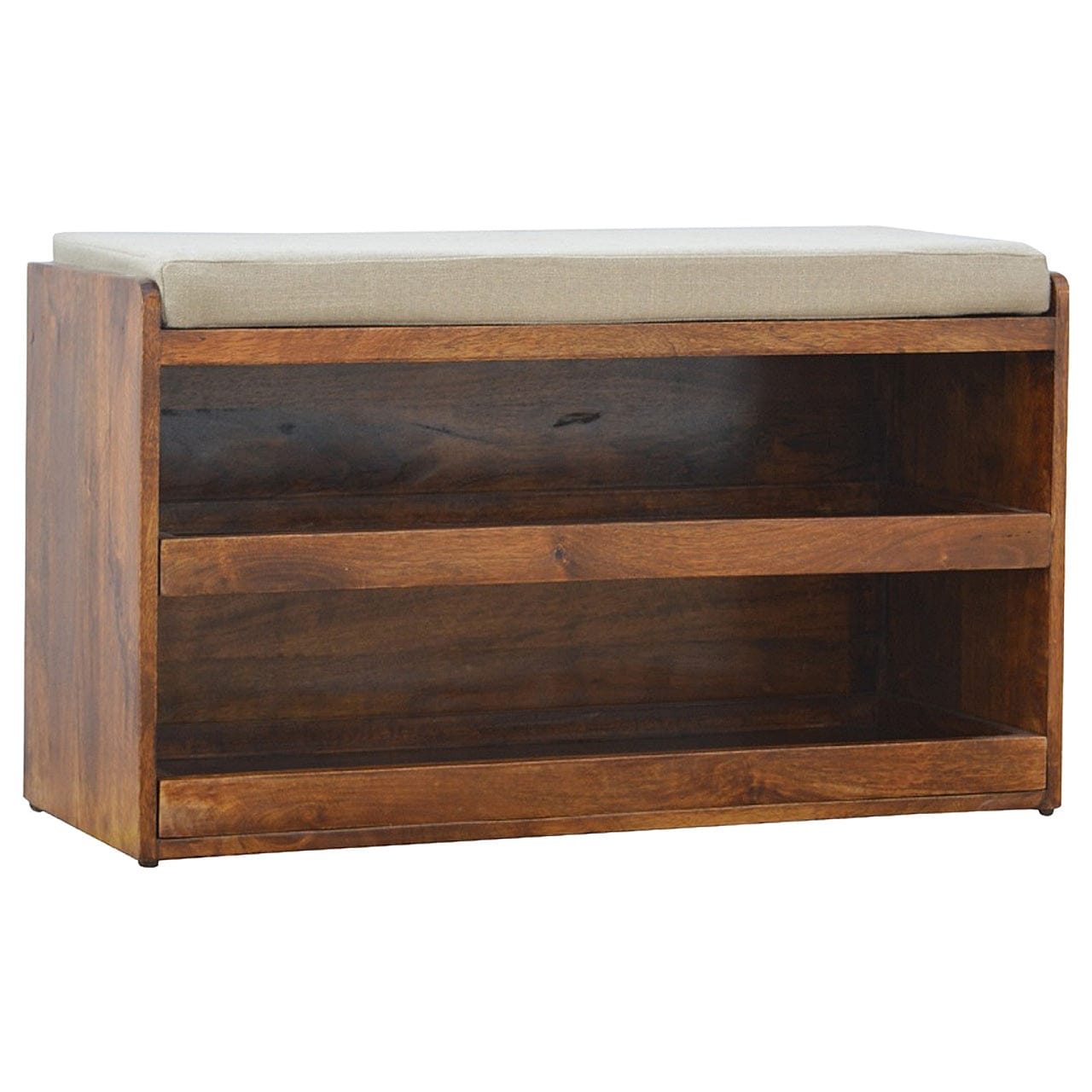 Rustic Mud Linen Shoe Bench - Solid Mango Wood Seating Furniture for Entryway - product view 4 showing handcrafted solid...