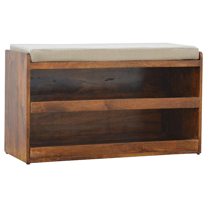 Rustic Mud Linen Shoe Bench - Solid Mango Wood Seating Furniture for Entryway - product view 4 showing handcrafted solid...