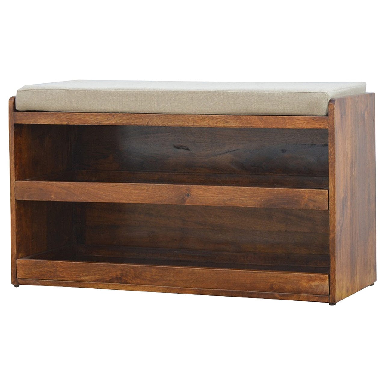 Rustic Mud Linen Shoe Bench - Solid Mango Wood Seating Furniture for Entryway - product view 2 showing handcrafted solid...