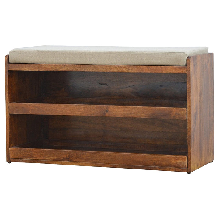 Rustic Mud Linen Shoe Bench - Solid Mango Wood Seating Furniture for Entryway - product view 2 showing handcrafted solid...