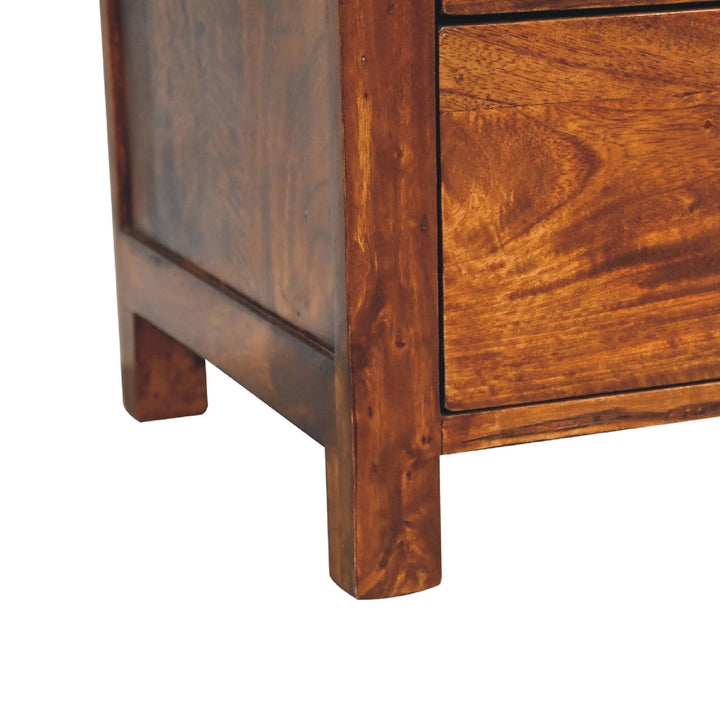 Mid-Century Modern Naya Nightstand - Solid Mango Wood Bedside Table for Bedroom - product view 8 showing handcrafted...