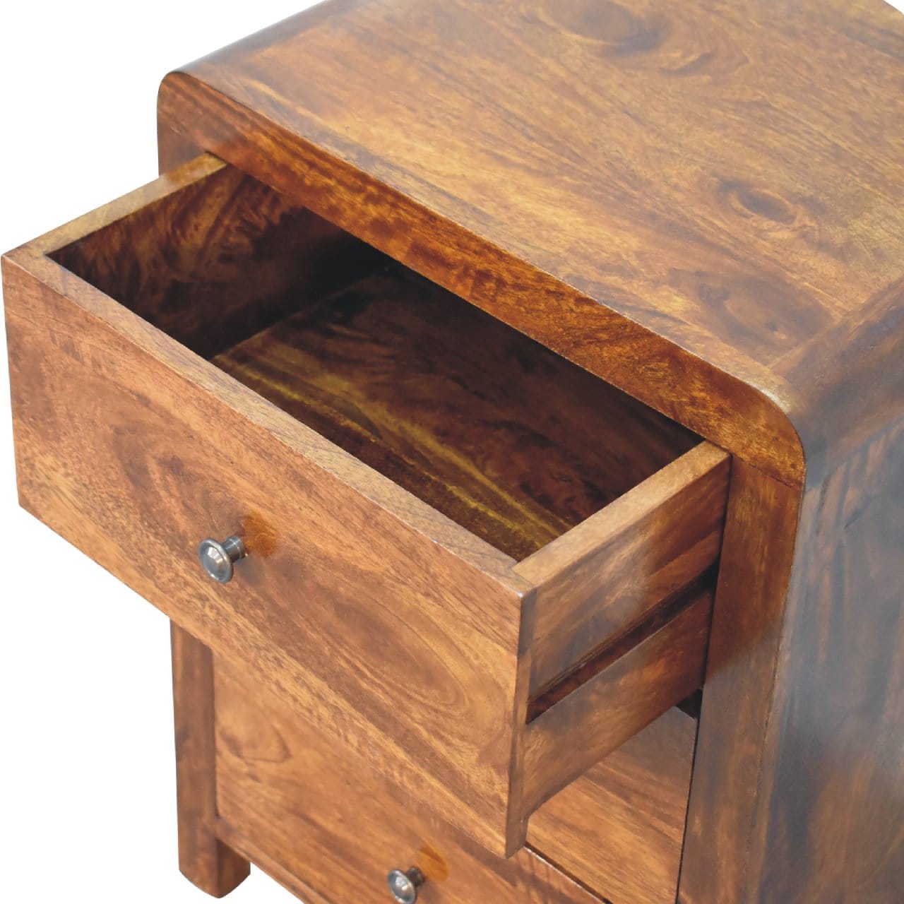 Mid-Century Modern Naya Nightstand - Solid Mango Wood Bedside Table for Bedroom - product view 7 showing handcrafted...