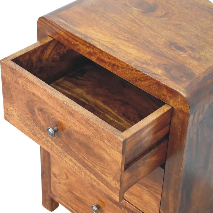 Mid-Century Modern Naya Nightstand - Solid Mango Wood Bedside Table for Bedroom - product view 7 showing handcrafted...