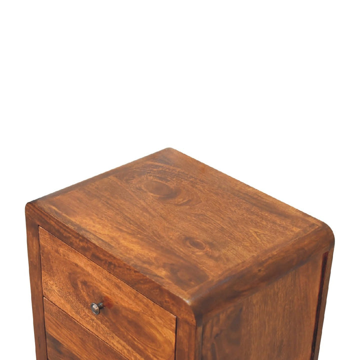 Mid-Century Modern Naya Nightstand - Solid Mango Wood Bedside Table for Bedroom - product view 6 showing handcrafted...