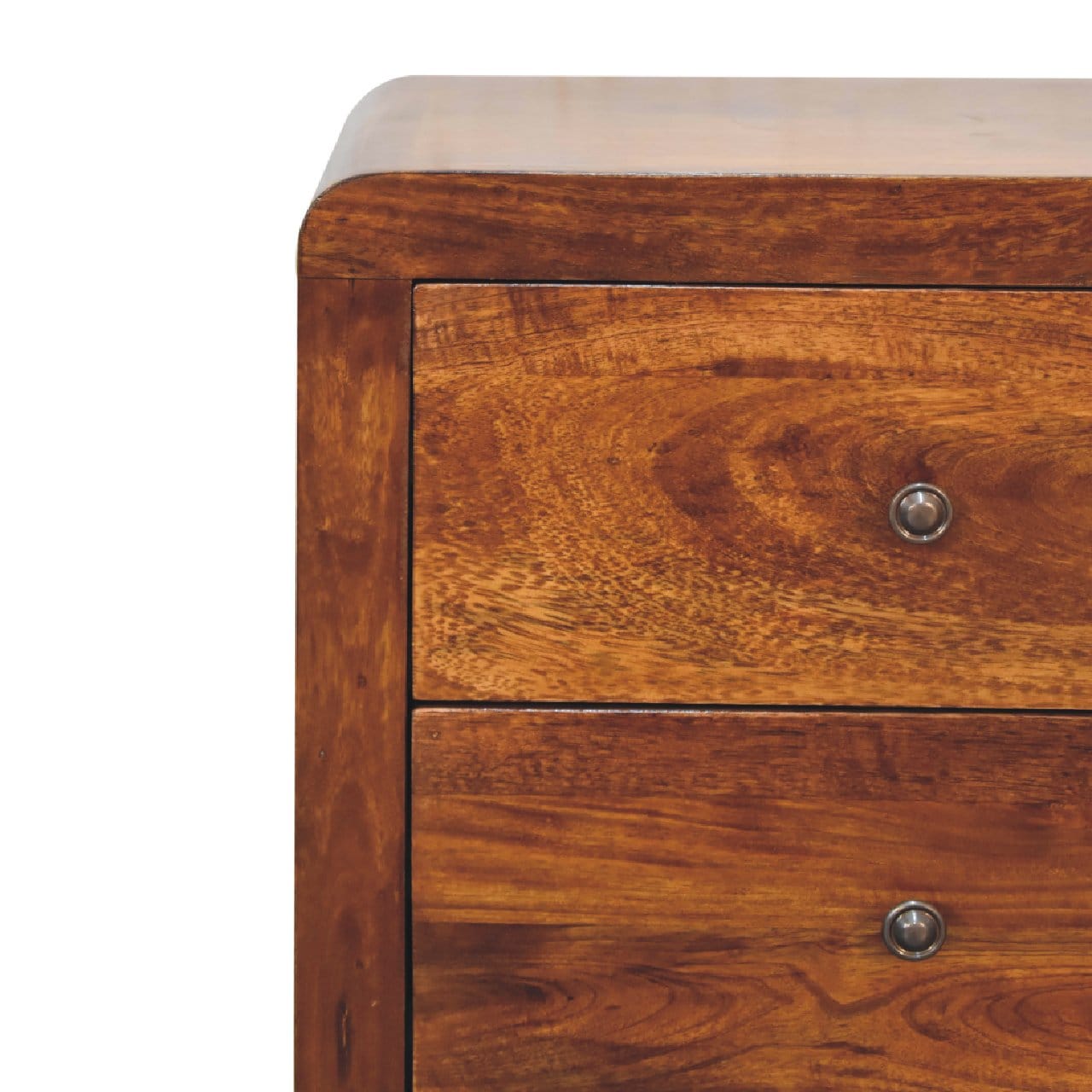 Mid-Century Modern Naya Nightstand - Solid Mango Wood Bedside Table for Bedroom - product view 5 showing handcrafted...