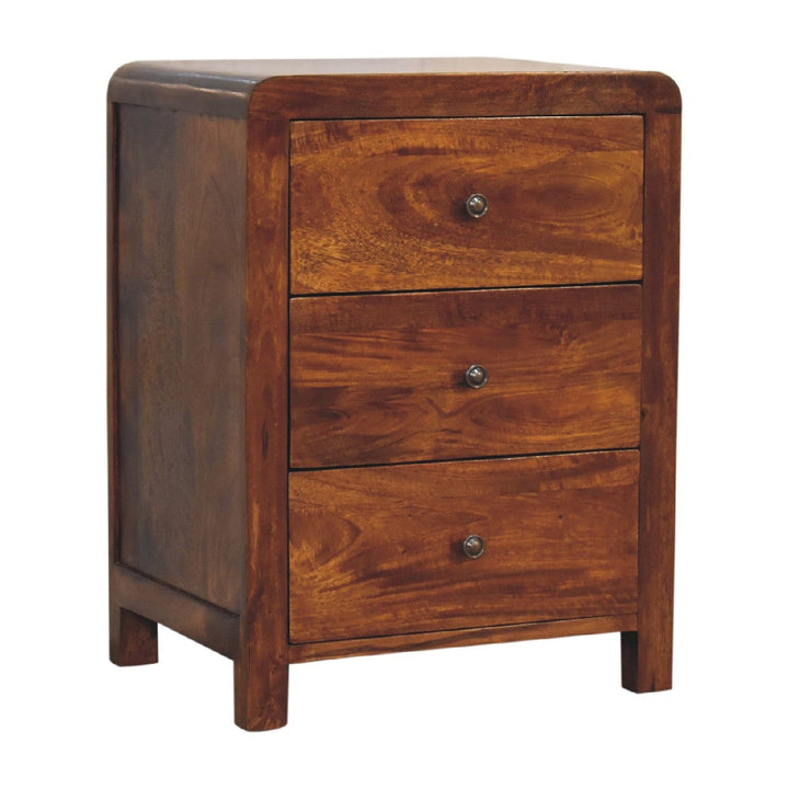 Mid-Century Modern Naya Nightstand - Solid Mango Wood Bedside Table for Bedroom - product view 4 showing handcrafted...