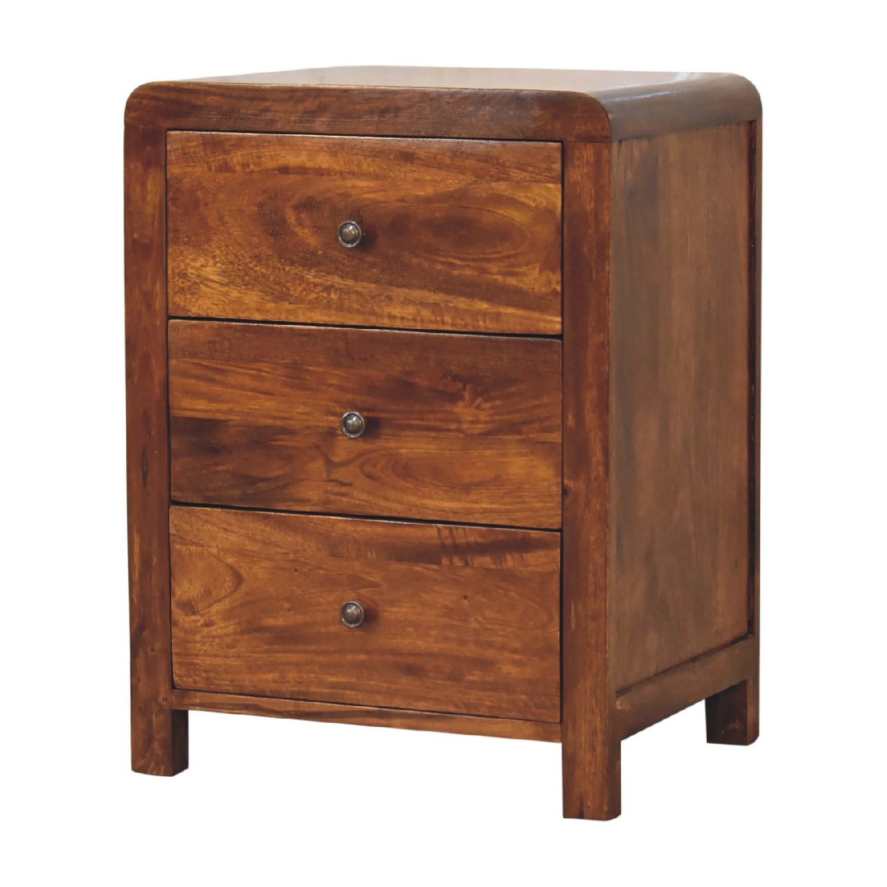 Mid-Century Modern Naya Nightstand - Solid Mango Wood Bedside Table for Bedroom - product view 3 showing handcrafted...