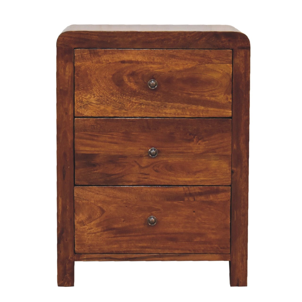 Mid-Century Modern Naya Nightstand - Solid Mango Wood Bedside Table for Bedroom - product view 2 showing handcrafted...