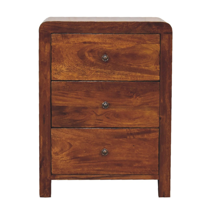 Mid-Century Modern Naya Nightstand - Solid Mango Wood Bedside Table for Bedroom - product view 2 showing handcrafted...