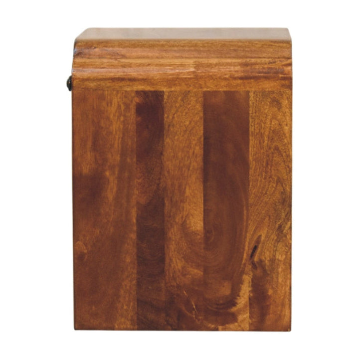 Newton Mini Chestnut Nightstand - Solid Mango Wood Bedside Table for Bedroom - product view 7 showing handcrafted solid...