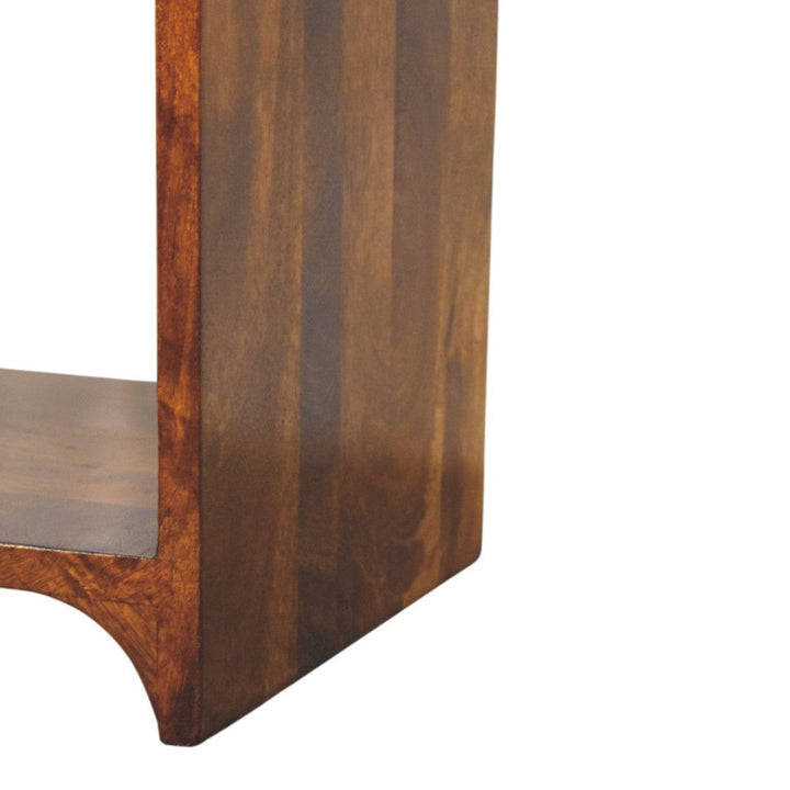 Newton Mini Chestnut Nightstand - Solid Mango Wood Bedside Table for Bedroom - product view 6 showing handcrafted solid...