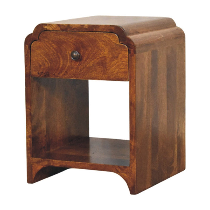 Newton Mini Chestnut Nightstand - Solid Mango Wood Bedside Table for Bedroom - product view 2 showing handcrafted solid...