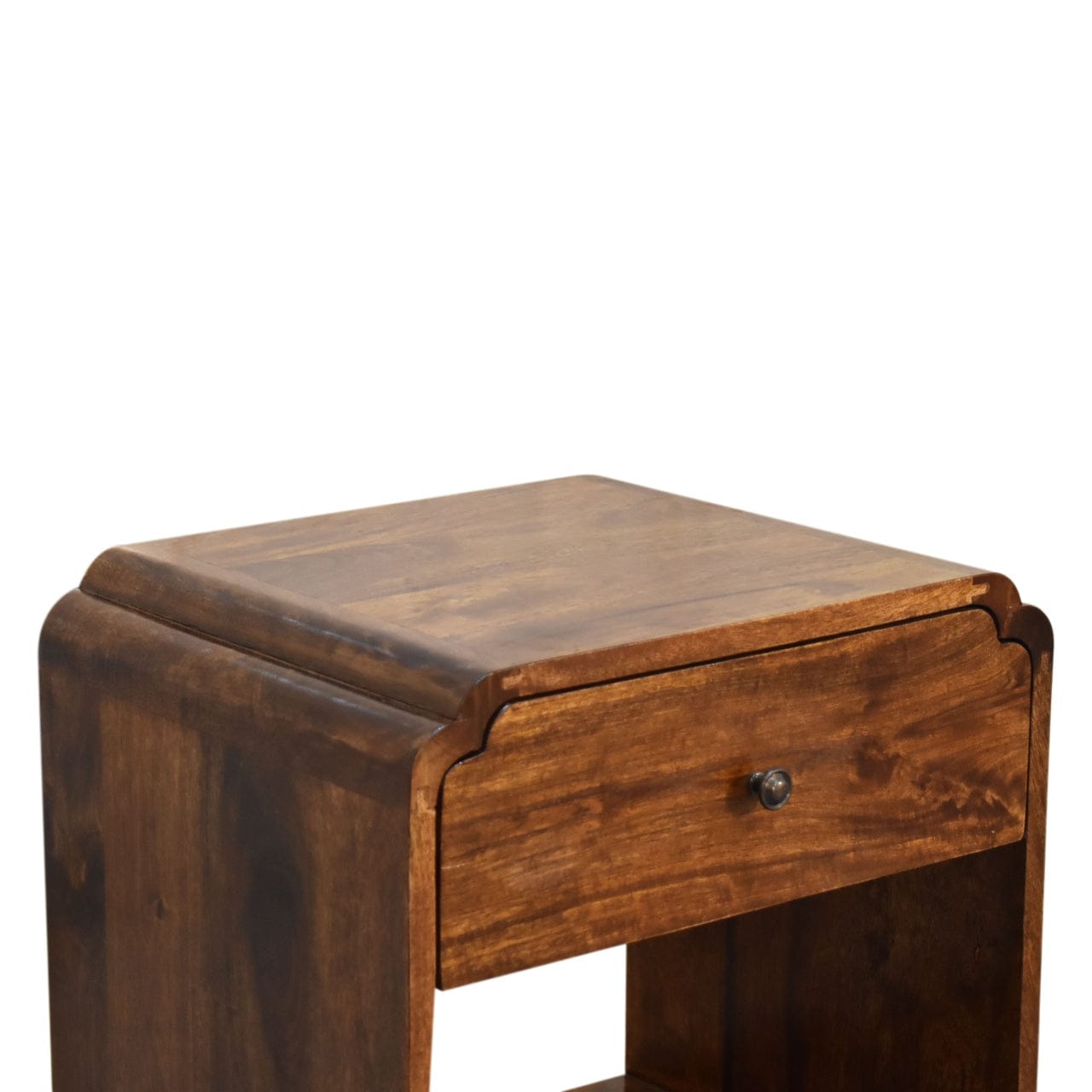 Mid-Century Modern Newton Nightstand - Solid Mango Wood Bedside Table for Bedroom - product view 6 showing handcrafted...