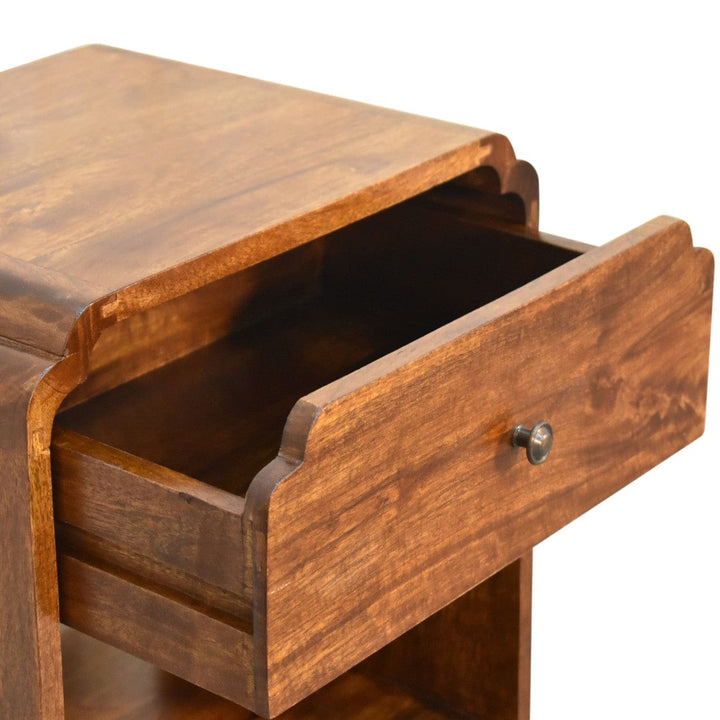 Mid-Century Modern Newton Nightstand - Solid Mango Wood Bedside Table for Bedroom - product view 5 showing handcrafted...