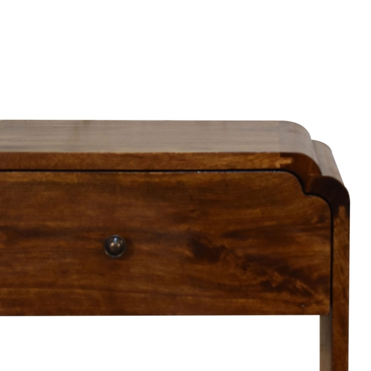 Mid-Century Modern Newton Nightstand - Solid Mango Wood Bedside Table for Bedroom - product view 4 showing handcrafted...