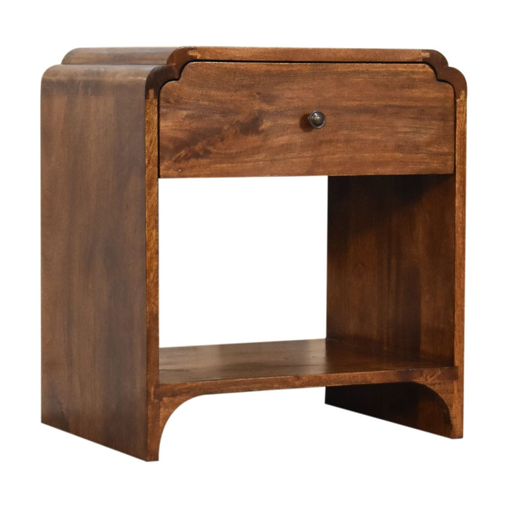 Mid-Century Modern Newton Nightstand - Solid Mango Wood Bedside Table for Bedroom - product view 3 showing handcrafted...