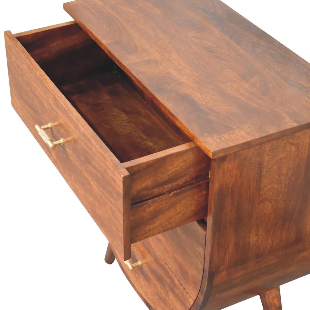 Mid-Century Modern Nightstand - Solid Mango Wood Bedside Table for Bedroom - product view 7 showing handcrafted solid...