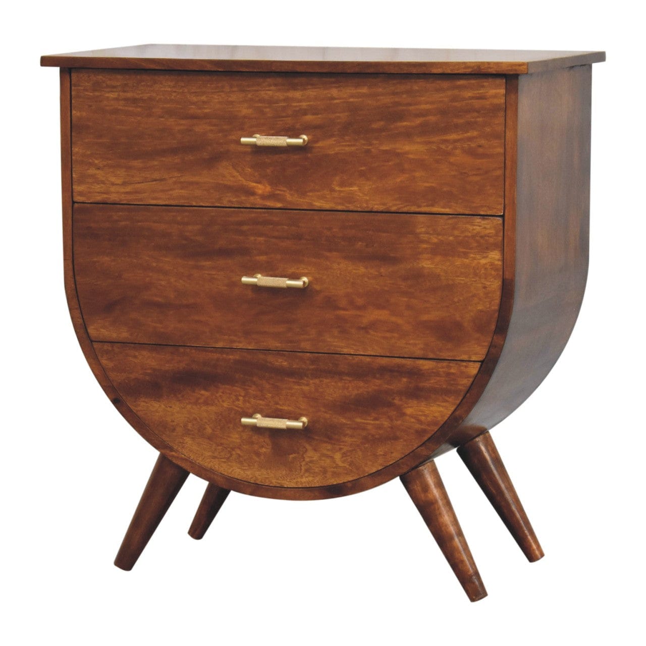 Mid-Century Modern Nightstand - Solid Mango Wood Bedside Table for Bedroom - product view 4 showing handcrafted solid...
