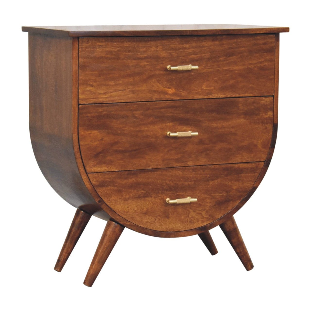 Mid-Century Modern Nightstand - Solid Mango Wood Bedside Table for Bedroom - product view 3 showing handcrafted solid...