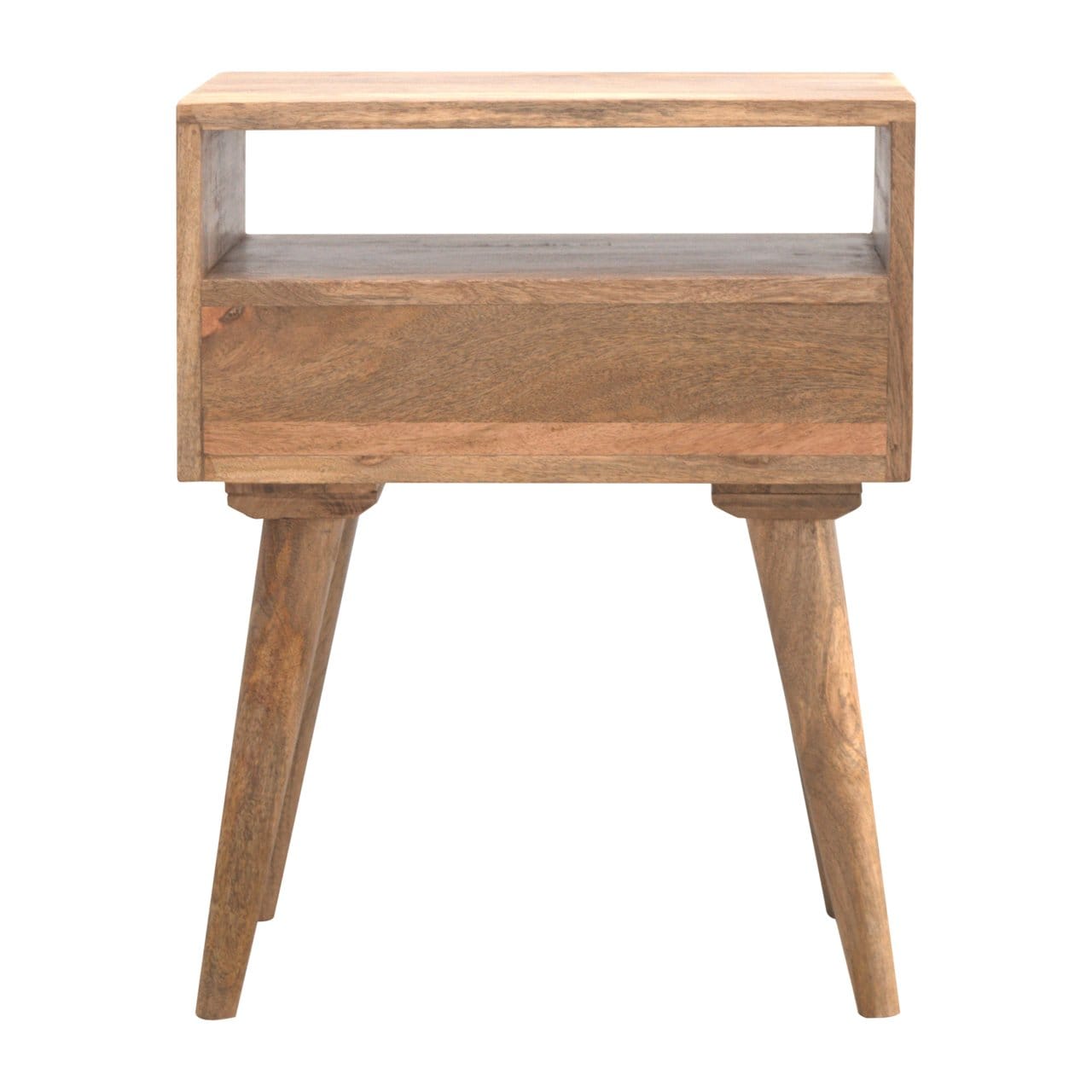 Mid-Century Modern Nightstand - Solid Mango Wood Bedside Table for Bedroom - product view 7 showing handcrafted solid...