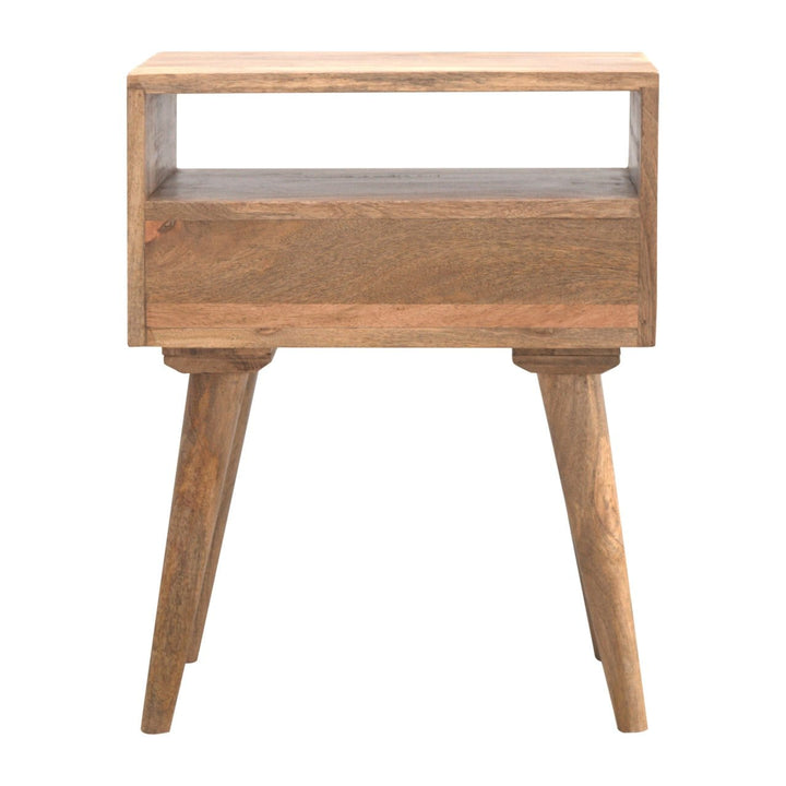 Mid-Century Modern Nightstand - Solid Mango Wood Bedside Table for Bedroom - product view 7 showing handcrafted solid...